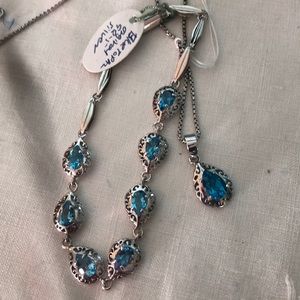 Blue topaz Silver (92.5) 18” box chain & bracelet